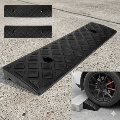  - Pack Of 2 50Cm Heavy Duty Rubber Kerb Ramps For Cars Trucks Caravans Wheelchair Driveway Curb Ramp Set