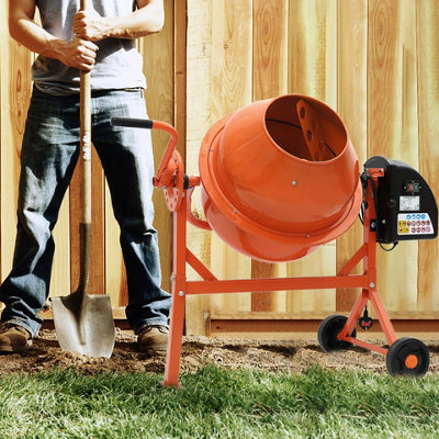 63L Portable Electric Cement Mixer with Wheels Vibrant Orange