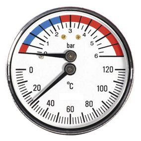 63mm 0-6bar 0-120C Thermo Pressure Gauge 1/2" BSP Rear Entry Manometer