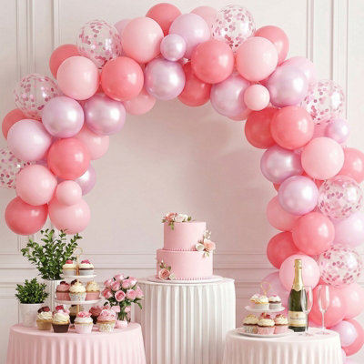 63Pcs Pink Latex Confetti Balloon Set 12 Inch Soft Pink Party Balloons ...