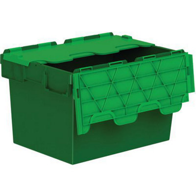 64 L Green Tote Box Attached Lid Container