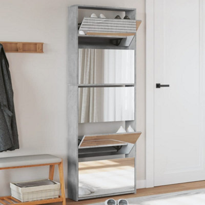 Berkfield Shoe Cabinet With Mirror 5-Layer Concrete 63X17x169.5 Cm Grey