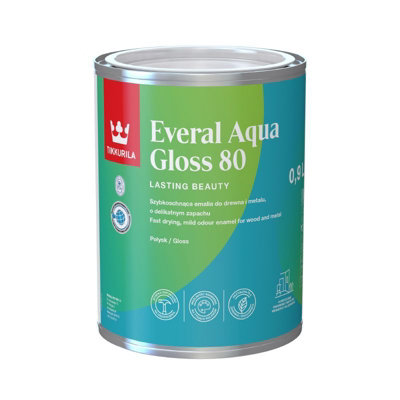 Tikkurila Everal Aqua 80Gloss Paint For Wood & MetalFast Drying Acrylic Enamel1 Litre from B&Q