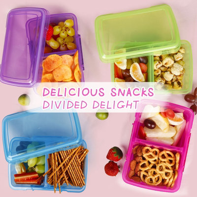 Greentainer 4 Pack Colorful Plastic Two Compartment Bento Box Snack Containers For Kids Travel Food Storage Dishwasher Safe from B&Q