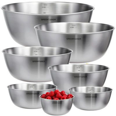 B&Q -  7 Pcs 5.2L Stainless Steel Nesting Metal Mixing Bowl Set For Salad Baking Prepping Cooking Serving Dishwasher Safe