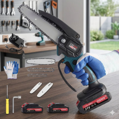 Cordless Mini Chainsaw 6 InchElectric Wood Cutter With 2 Batteries from B&Q