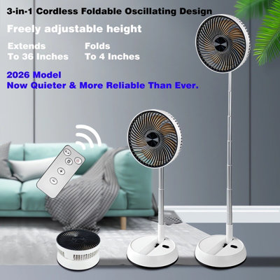 Greheywos Foldable Rechargeable Oscillating Fan 8 Inch 7200Mah Battery Operated Quiet With Remote Standing Pedestal Fans from B&Q