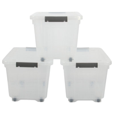 Jolie Max 16L (Pack 3) Storage Boxes With Wheels & LidsDurable Plastic Storage Containers Stackable & Nestable With Side Latch. from B&Q