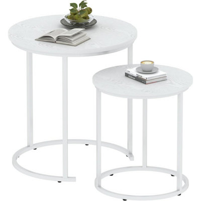 B&Q -  Round Nesting Coffee Table Set Of 2 With Metal Frame White Frame And White Wood Finish Top Diameter 18.89 Inch