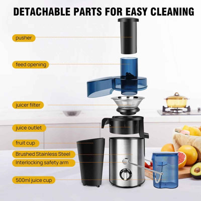 B&Q Juicer Machine, 1000 W Juice Extractor, Stainless Steel, 2 Speed Settings, 500 Ml Capacity