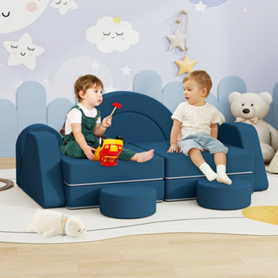 Keepreaper Cozy Kids Play Sofa Bed Modular Foam Couch For Toddler Playroom Blue from B&Q
