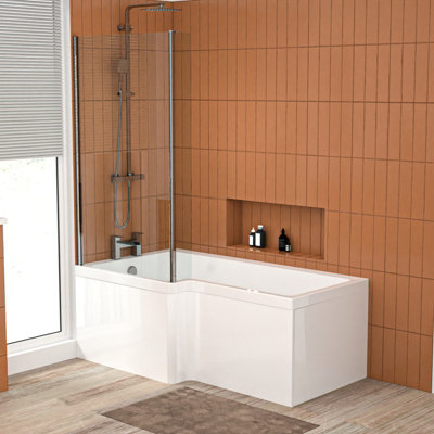 B&Q -  L Shaped Lh 1500mm Curved Shower Bath Acrylic Front Panel & Screen