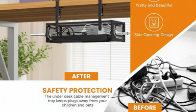 64cm Black Wire Management Box Desk Floor Cable Organizer