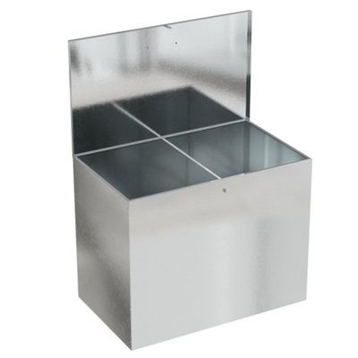 64L 2 Compartment Large Galvanized Metal Outdoor Animal Feed Storage Bin with Lid Lockable