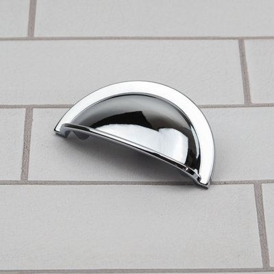 64mm Polished Chrome Cabinet Cup Handle Silver Half Moon Cupboard Door Drawer Pull Bedroom Bathroom Wardrobe Furniture Replacement