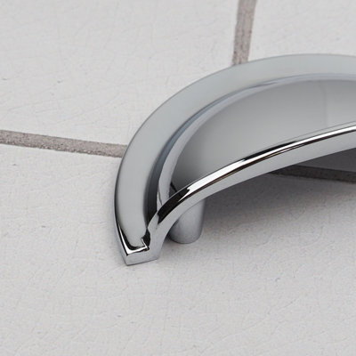 64mm Polished Chrome Cabinet Cup Handle Silver Half Moon Cupboard Door Drawer Pull Bedroom Bathroom Wardrobe Furniture Replacement