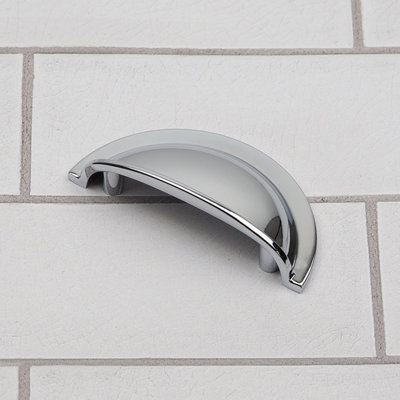 64mm Polished Chrome Cabinet Cup Handle Silver Half Moon Cupboard Door Drawer Pull Bedroom Bathroom Wardrobe Furniture Replacement
