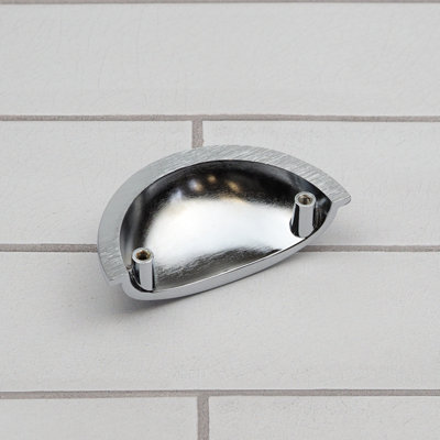 64mm Polished Chrome Cabinet Cup Handle Silver Half Moon Cupboard Door Drawer Pull Bedroom Bathroom Wardrobe Furniture Replacement