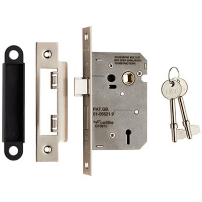 64mm Residential Standard Profile 3 Lever Sashlock - Satin Nickel BS EN 12209