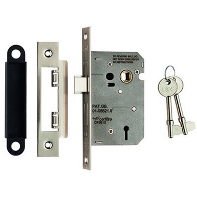 64mm Residential Standard Profile 3 Lever Sashlock - Satin Nickel - Radius 12209