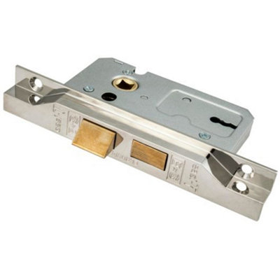 64mm Residential Standard Profile Rebated Sashlock - Polished Nickel BS EN 12209