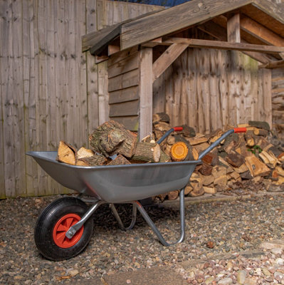 65 Litre 60kg Capacity Galvanised Samuel Alexander Metal Garden Wheelbarrow with Pneumatic Tyre