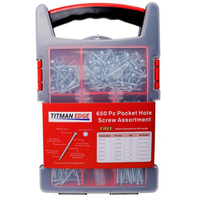 650 Mixed Pocket Hole screws in a handy storage case Titman Edge EPHS650CASE