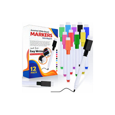 H4H 12Pcs Colourful Whiteboard Markers With Magnet And Eraser Dry Wipe Pens Fine Tip Low Odor Non Toxic For Kids Office School Home from B&Q