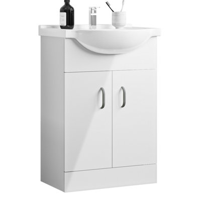 650mm Vanity Unit with Basin High Gloss White Ceramic Sink Floor ...