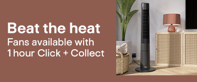 Beat the heat with fans that are available with 1 hour click and collect. Click to fans.