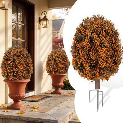 65cm Artificial Boxwood Topiary Shrubs, Fake Autumn Toned Ball Trees ...