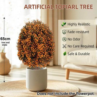 65cm Artificial Boxwood Topiary Shrubs, Fake Autumn Toned Ball Trees ...