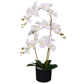 65cm Artificial Luxury Artificial Orchid - 3 Stems - Soft White Plant