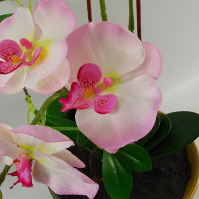 65cm Artificial Orchid Light Pink in Glazed Planter