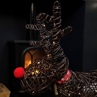 65cm Battery Operated Rattan Woven Rudolph Reindeer with Warm White LEDs