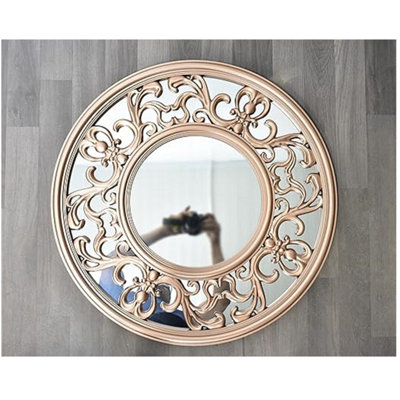 65cm Copper Effect Horn Style Wall Mirror Antique Baroque