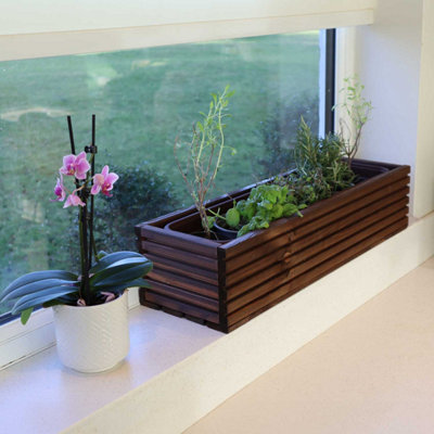 65cm Long Wooden Windowsill Planter - Brown