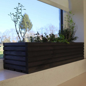 65cm Long Wooden Windowsill Planter - Grey