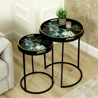 65cm Round Nesting Table for Living Room, Modern Design Top End Table ...