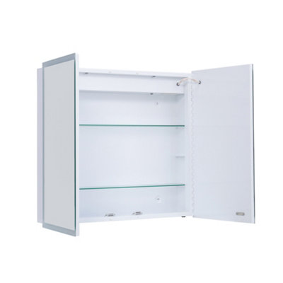 65cm W Wall-Mounted Bathroom LED Mirror Cabinet with Shaver Sockets and ...