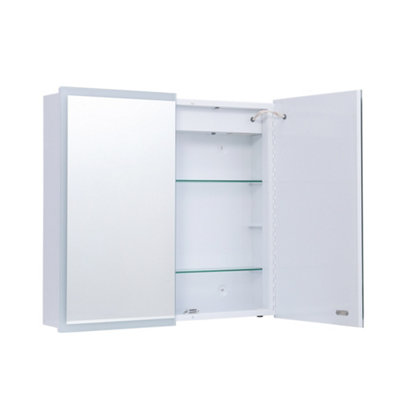 65cm W Wall-Mounted Bathroom LED Mirror Cabinet with Shaver Sockets and ...