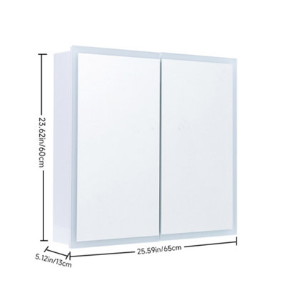 65cm W Wall-Mounted Bathroom LED Mirror Cabinet with Shaver Sockets and ...