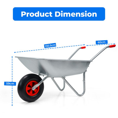 65L Galvanised Steel Wheelbarrow with Pneumatic Tyre 100kg Load ...