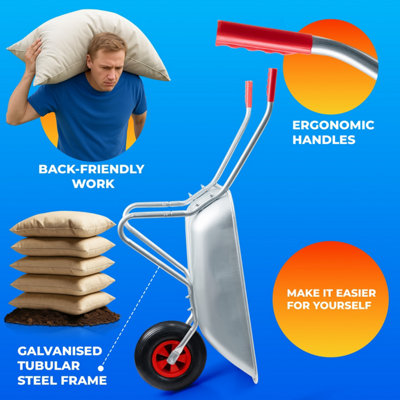 65L Galvanised Steel Wheelbarrow with Pneumatic Tyre 100kg Load ...