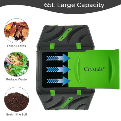 65L Garden Compost Bin, Barrel Rotating Composter with Legs and Air Holes