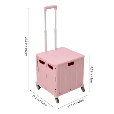 65L Trolley Foldable Plastic Shopping Trolley with Wheels and Handle, Pink