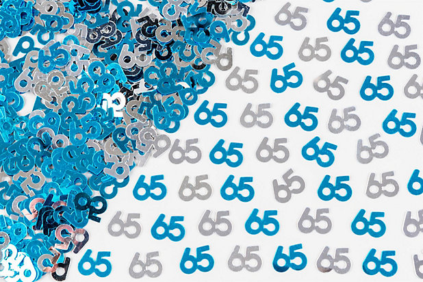 65th Birthday Confetti Blue Silver 2