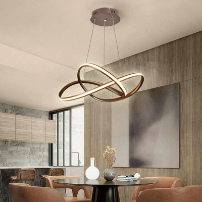 65W Height Adjustable LED Pendant Light, Brown Hanging Fixture with ...