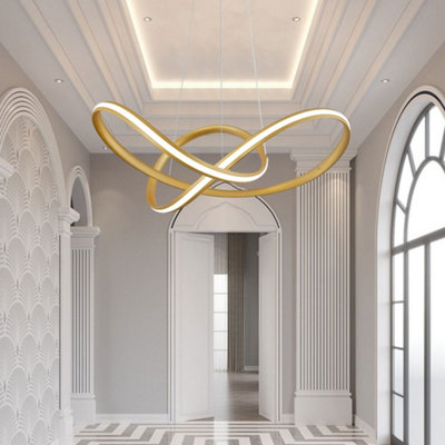 65W Height Adjustable LED Pendant Light, Golden Hanging Fixture, Cool ...