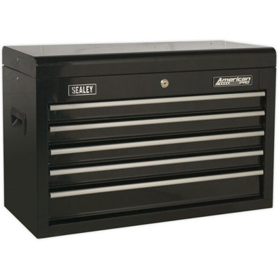 660 x 305 x 430mm BLACK 5 Drawer Topchest Tool Chest Storage Unit - High Gloss